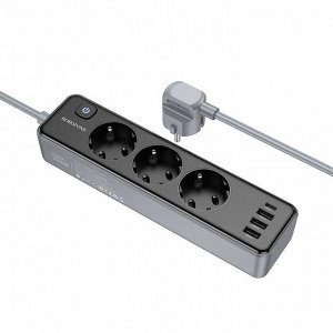Сетевой фильтр Borofone Power 3-Position Socket, 3 гнезда, 3 USB-A, 1 USB-C, 2500W + DC12W, 3 метра