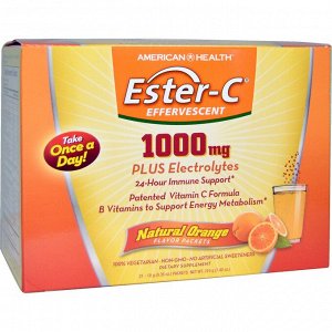 American Health, Ester-C, шипучая смесь для напитка, натуральный апельсиновый вкус, 1000 мг, 21 пакетик по 10 г (0,35 унции)