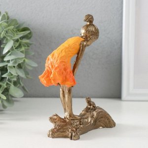 Фигурка полистоун «Малышка и лягушонок», бронза, оранжевый, 12x5x15 см