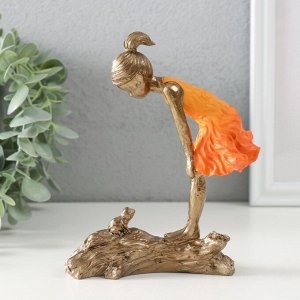 Фигурка полистоун «Малышка и лягушонок», бронза, оранжевый, 12x5x15 см