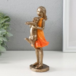 Фигурка полистоун «Малышка в оранжевом платье с котом», бронза, 7.5x6x16 см