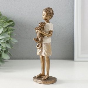 Фигурка полистоун «Мальчишка с котом», бронза, бело-песочный, 5.5x5.5x16.5 см