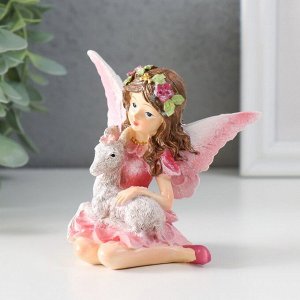 Фигурка полистоун «Девочка-бабочка с козликом», розовые крылья, 8.5x6x9 см