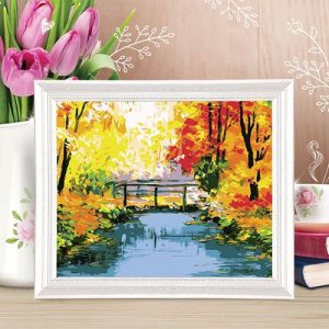 Роспись по номерам "Осенний мост" с красками 14 шт. по 3 мл + кисти, 30*40 см