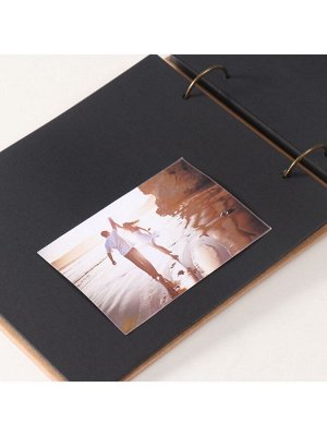 Фотоальбом 30 чёрных листов "Крафт" на кольцах, большой, плотность 350 гр 21,5 х26 см
