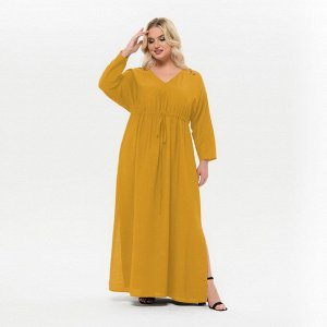 Платье длинное с V - вырезом, с кулисой под линией груди, цвет "карри"