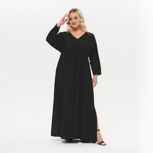 Платье длинное с V - вырезом, с кулисой под линией груди, черное