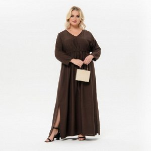 Платье длинное с V - вырезом, с кулисой под линией груди, шоколад