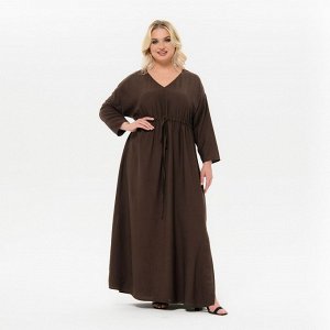 Платье длинное с V - вырезом, с кулисой под линией груди, шоколад