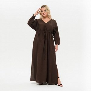 Платье длинное с V - вырезом, с кулисой под линией груди, шоколад
