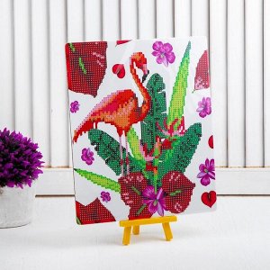 Алмазная вышивка с частичным заполнением «Фламинго с цветами», с подставкой, размер картины: 21 - 25 см
