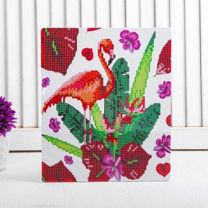 Алмазная вышивка с частичным заполнением «Фламинго с цветами», с подставкой, размер картины: 21 * 25 см