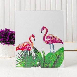Алмазная вышивка с частичным заполнением «Пара фламинго в листьях», с подставкой, размер картины: 21 - 25 см