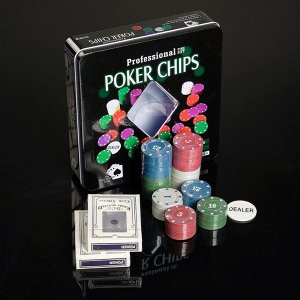 Покер, набор для игры (карты 2 колоды, фишки 100 шт) с номиналом, 20х20 см
