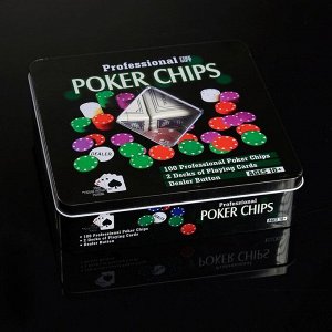 Покер, набор для игры (карты 2 колоды, фишки 100 шт) с номиналом, 20х20 см
