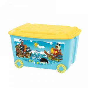Ящик для игрушек на колесах с апликацией 580*390*335мм (голубой) 431380902