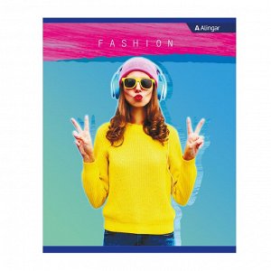 Тетрадь 36 л., А5, клетка, Alingar "Девушки. Fashion", скрепка, второй блок, мелованный картон (эконом), 4 дизайна в пленке т/у