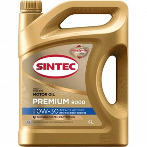 Масло моторное Sintec Premium 9000 0w30, синтетическое, API SP/CF, ACEA C3, универсальное, 4л, арт. 322766/600111