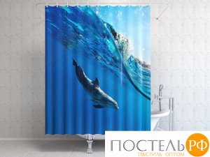 Фотоштора для ванной 145х180, 1 полотно, на люверсах Дельфин