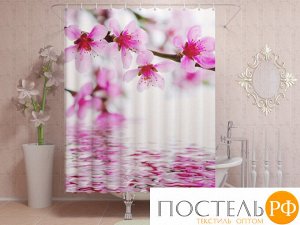 Фотоштора для ванной 145x180, 1 полотно, на люверсах Яркие цветы на воде