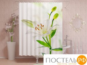 Фотоштора для ванной 145x180, 1 полотно, на люверсах Красивые белые лилии