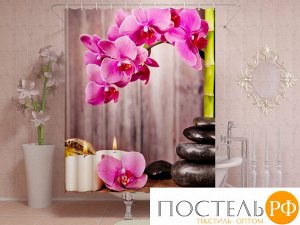 Фотоштора для ванной 145x180, 1 полотно, на люверсах Ароматные орхидеи