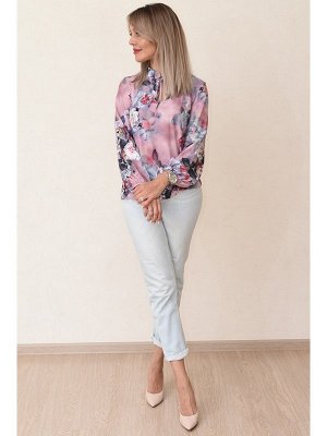 00724 Блузка из вискозы розовая с принтом 3Д