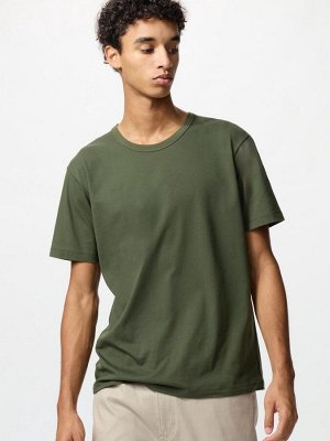 UNIQLO AIRism - базовая хлопковая футболка с круглым вырезом - 57 OLIVE