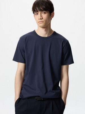 UNIQLO AIRism - базовая хлопковая футболка с круглым вырезом - 69 NAVY