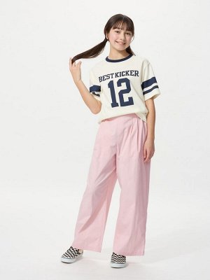 UNIQLO - широкие брюки на резинке для девочек - 11 PINK