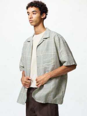 UNIQLO - клетчатая рубашка из смеси хлопка и льна - 50 LIGHTGREEN