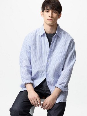 UNIQLO - полосатая рубашка из премиального льна - 63 BLUE