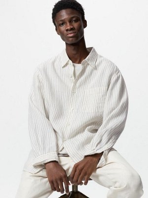UNIQLO - полосатая рубашка из премиального льна - 01 OFFWHITE