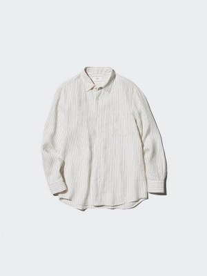 UNIQLO - полосатая рубашка из премиального льна - 64 BLUE