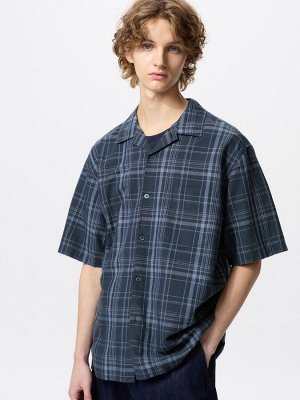UNIQLO - клетчатая рубашка из смеси хлопка и льна - 68 BLUE