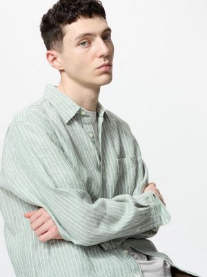 UNIQLO - полосатая рубашка из премиального льна - 52 GREEN