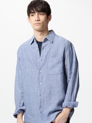 UNIQLO - полосатая рубашка из премиального льна - 64 BLUE