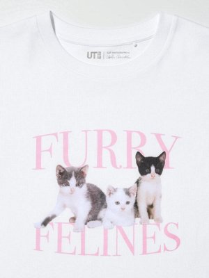 UNIQLO UT - хлопковая футболка свободного силуэта с принтом кошек - 00 WHITE