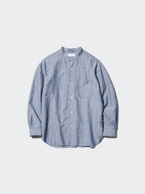 UNIQLO - полосатая рубашка с воротником стойкой - 65 BLUE