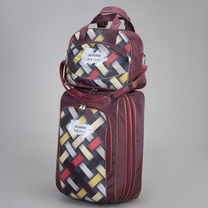 Чемодан мал с сумкой А207, 61*34*39, расш, отдел на молнии, 3 н/кармана, бордо