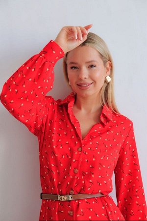 Платье-рубашка красное