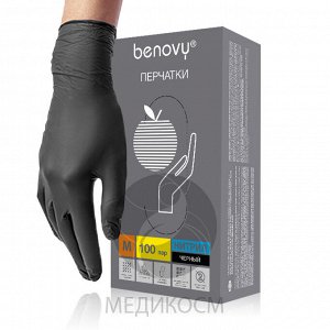 Перчатки BENOVY Nitrile Chlorinated, нитриловые, текстурированные на пальцах, черные BENOVY Nitrile Chlorinated,