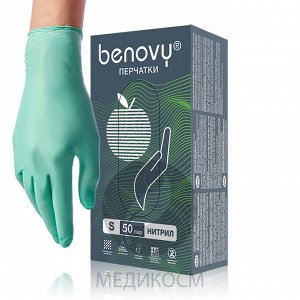 BENOVY Nitrile MultiColor, перчатки нитриловые, зеленые, M, 50 пар в упаковке