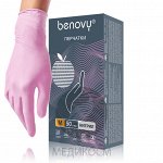 BENOVY Nitrile MultiColor, перчатки нитриловые, розовые, M, 50 пар в упаковке