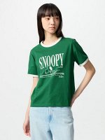 UNIQLO - хлопковая футболка с контрастной каймой Peanuts - 55 GREEN