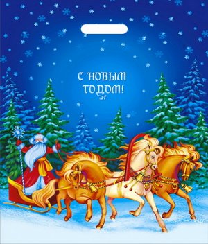 Пакет новогодний ПВД с вырубной ручкой "Мчится праздник"