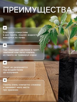 Пакет для рассады, 1.6 л, 8x30 см, полиэтилен толщиной 50 мкм, с перфорацией, чёрный, Greengo