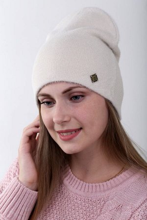 Шапка шапка 56-58 см, белая, двухслойная - осень - зима  -  Шерсть 60% -10%полиамид- 30% ангора