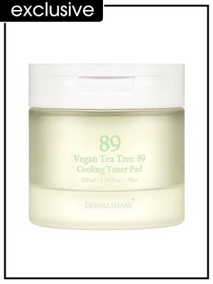 Dermashare Пэды для лица тонизирующие с экстрактом чайного дерева Toner Pad Vegan Tea Tree 89 Cooling, 170 мл 70шт