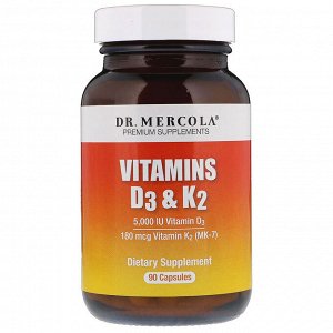 Dr. Mercola, Витамины D3 и K2, 90 капсул